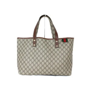 GUCCI GG Plus Tote Bag Brown Canvas Leather Handbag Diaper